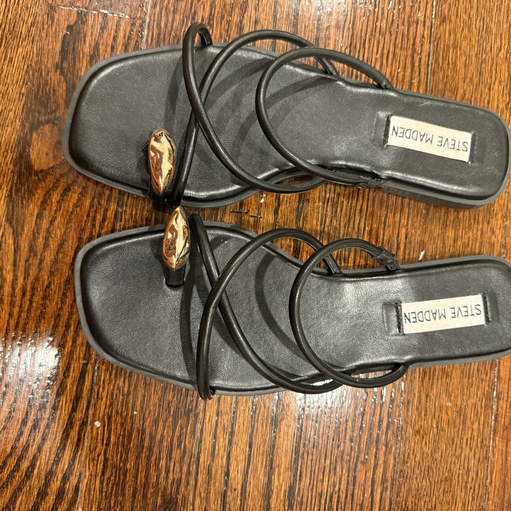 Steve Madden Black Strappy Sandals with Gold Accent